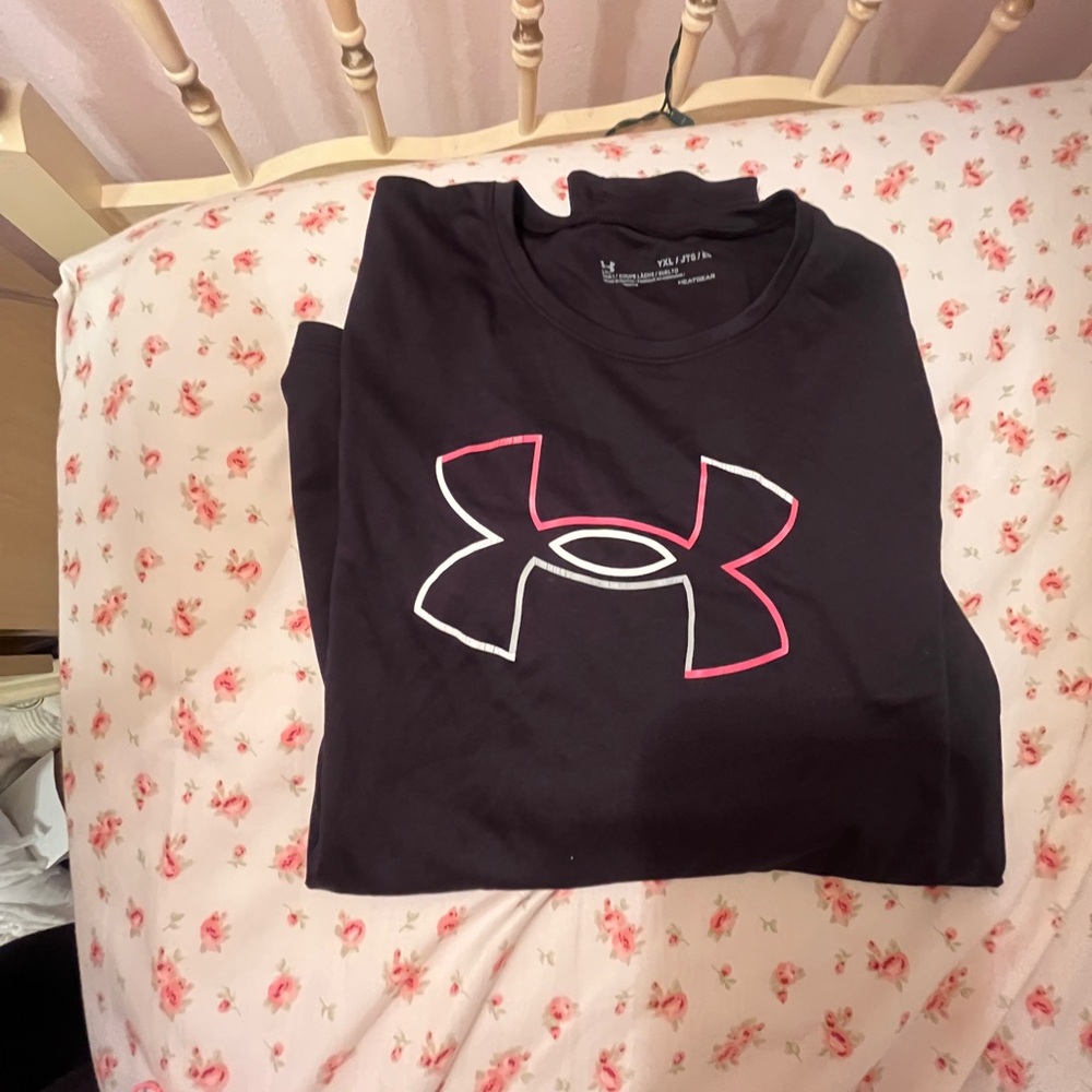Under Armour Kids Black Tee with Pink Logo